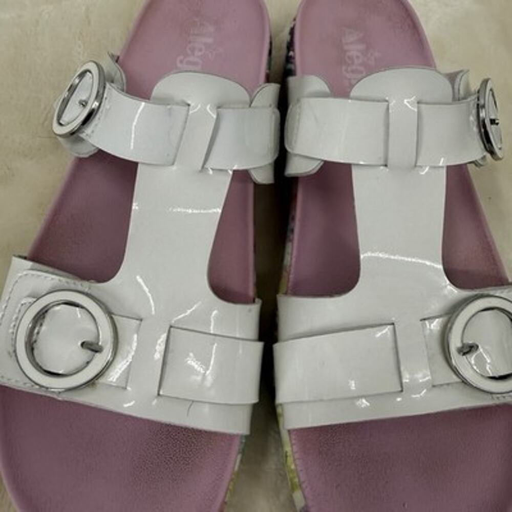 Alegria Vita Platform Slide Sandals 39 US 9 White Patent Leather Pink Floral - Picture 10 of 14